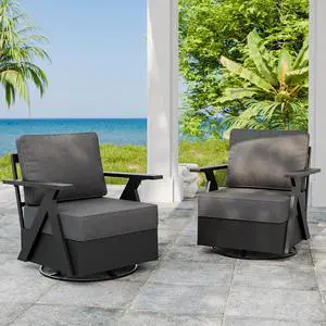 Urban Slate Modern Swivel Rocker Patio Chair Set of 2 Outdoor Lounge Chairs, Weather Resistant Cushions Rust Resistant Frame for Backyard Deck Porch, Black/Gray Urban Slate Modern Swivel Rocker Patio Chair Set of 2 Outdoor Lounge Chairs, Weather Resistant Cushions Rust Resistant Frame for Backyard Deck Porch, Black/Gray
