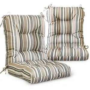 Tufted Outdoor/Indoor Seat/Back Chair Cushions, 2 Pack, 42'' x 21'', Beige Stripe Tufted Outdoor/Indoor Seat/Back Chair Cushions, 2 Pack, 42'' x 21'', Beige Stripe