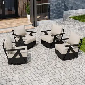 Urban Slate Modern Swivel Rocker Patio Chair Set of 4 Outdoor Lounge Chairs, Weather Resistant Cushions Rust Resistant Frame for Backyard Deck Porch, Black/Beige Urban Slate Modern Swivel Rocker Patio Chair Set of 4 Outdoor Lounge Chairs, Weather Resistant Cushions Rust Resistant Frame for Backyard Deck Porch, Black/Beige