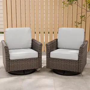 Ocean Vista Outdoor Wicker Patio Chairs Deep Cushions Weather Resistant Rattan Furniture, Set of 2 Swivel Rocking Chairs, Brown/Beige Ocean Vista Outdoor Wicker Patio Chairs Deep Cushions Weather Resistant Rattan Furniture, Set of 2 Swivel Rocking Chairs, Brown/Beige