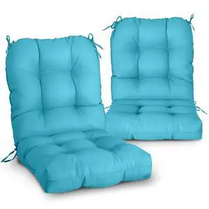 Tufted Outdoor/Indoor Seat/Back Chair Cushions, Set of 2, 42'' x 21'', Blue Tufted Outdoor/Indoor Seat/Back Chair Cushions, Set of 2, 42'' x 21'', Blue