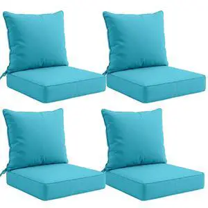 Outdoor Deep Seat Patio Seat Cushion Set, 24 x 24 x 5 inch, 2-Piece Back Chair Cushion, 4 Pack, Blue Outdoor Deep Seat Patio Seat Cushion Set, 24 x 24 x 5 inch, 2-Piece Back Chair Cushion, 4 Pack, Blue