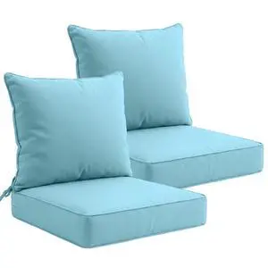 Outdoor Deep Seat Patio Seat Cushion Set, 24 x 24 x 5 inch, 2-Piece Back Chair Cushion, 2 Pack, Aqua Blue Outdoor Deep Seat Patio Seat Cushion Set, 24 x 24 x 5 inch, 2-Piece Back Chair Cushion, 2 Pack, Aqua Blue