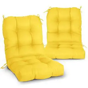 Tufted Outdoor/Indoor Seat/Back Chair Cushions, 2 Pack, 42'' x 21'', Yellow Tufted Outdoor/Indoor Seat/Back Chair Cushions, 2 Pack, 42'' x 21'', Yellow