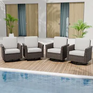 Ocean Vista Outdoor Wicker Patio Chairs Deep Cushions Weather Resistant Rattan Furniture, Set of 4 Swivel Rocking Chairs, Brown/Beige Ocean Vista Outdoor Wicker Patio Chairs Deep Cushions Weather Resistant Rattan Furniture, Set of 4 Swivel Rocking Chairs, Brown/Beige