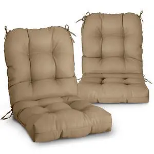 Tufted Outdoor/Indoor Seat/Back Chair Cushions, 2 Pack, 42'' x 21'', Khaki Tufted Outdoor/Indoor Seat/Back Chair Cushions, 2 Pack, 42'' x 21'', Khaki