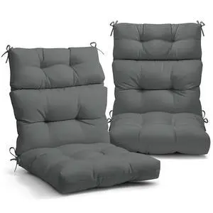 Tufted Outdoor/Indoor High Back Patio Chair Cushions, 2 Pack, 46'' x 22'', Gray Tufted Outdoor/Indoor High Back Patio Chair Cushions, 2 Pack, 46'' x 22'', Gray