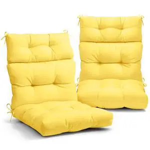 Tufted Outdoor/Indoor High Back Patio Chair Cushions, 2 Pack, 46'' x 22'', Yellow Tufted Outdoor/Indoor High Back Patio Chair Cushions, 2 Pack, 46'' x 22'', Yellow