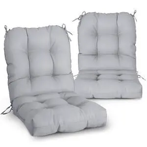 Tufted Outdoor/Indoor Seat/Back Chair Cushions, 2 Pack, 42'' x 21'', Light Gray Tufted Outdoor/Indoor Seat/Back Chair Cushions, 2 Pack, 42'' x 21'', Light Gray