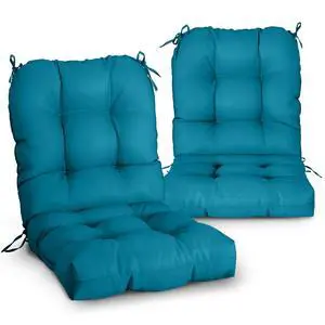 Tufted Outdoor/Indoor Seat/Back Chair Cushions, 2 Pack, 42'' x 21'', Peacock Blue Tufted Outdoor/Indoor Seat/Back Chair Cushions, 2 Pack, 42'' x 21'', Peacock Blue