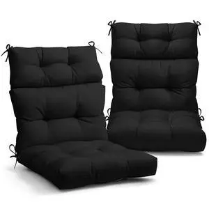 Tufted Outdoor/Indoor High Back Patio Chair Cushions, 2 Pack, 46'' x 22'', Black Tufted Outdoor/Indoor High Back Patio Chair Cushions, 2 Pack, 46'' x 22'', Black