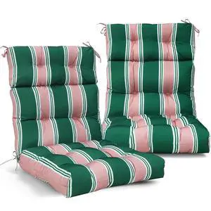 Tufted Outdoor/Indoor High Back Patio Chair Cushions, 2 Pack, 46'' x 22'', Rosewood Stripe Tufted Outdoor/Indoor High Back Patio Chair Cushions, 2 Pack, 46'' x 22'', Rosewood Stripe