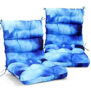 Tufted Outdoor/Indoor High Back Patio Chair Cushions, 2 Pack, 46'' x 22'', Tie Dye Blue Tufted Outdoor/Indoor High Back Patio Chair Cushions, 2 Pack, 46'' x 22'', Tie Dye Blue