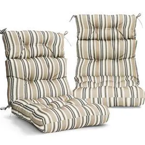 Tufted Outdoor/Indoor High Back Patio Chair Cushions, 2 Pack, 46'' x 22'', Beige Stripes Tufted Outdoor/Indoor High Back Patio Chair Cushions, 2 Pack, 46'' x 22'', Beige Stripes