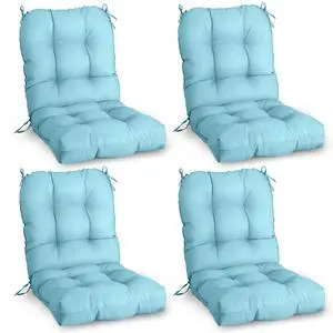 Tufted Outdoor/Indoor Seat/Back Chair Cushions, 4 Pack, 42'' x 21'', Aqua Blue Tufted Outdoor/Indoor Seat/Back Chair Cushions, 4 Pack, 42'' x 21'', Aqua Blue
