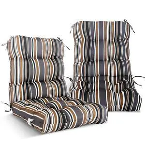 Tufted Outdoor/Indoor Seat/Back Chair Cushions, 2 Pack, 42'' x 21'', Brown Stripe Tufted Outdoor/Indoor Seat/Back Chair Cushions, 2 Pack, 42'' x 21'', Brown Stripe
