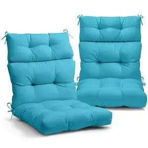 Tufted Outdoor/Indoor High Back Patio Chair Cushions, 2 Pack, 46'' x 22'', Blue Tufted Outdoor/Indoor High Back Patio Chair Cushions, 2 Pack, 46'' x 22'', Blue
