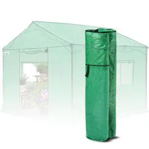 Replacement Cover for 10x10 Gable Roof Pop up Greenhouse, Front and Rear Roll-Up Zipper Entry Doors and 2 Large Roll-Up Side Windows (Frame Not Included), Green Replacement Cover for 10x10 Gable Roof Pop up Greenhouse, Front and Rear Roll-Up Zipper Entry Doors and 2 Large Roll-Up Side Windows (Frame Not Included), Green