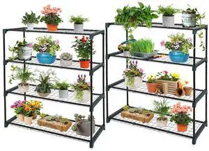 Greenhouse Shelving Staging Double 4 Tier, Outdoor/Indoor Plant Shelves, 35"x12"x42", Green Greenhouse Shelving Staging Double 4 Tier, Outdoor/Indoor Plant Shelves, 35"x12"x42", Green