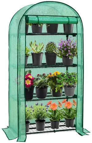 4-Tier Mini Greenhouse Portable Green House with Shelves & Weather-Resistant PE Cover, Small Greenhouse for Seedlings & Gardening Gifts, 32x18x63 in, Clear/Green 4-Tier Mini Greenhouse Portable Green House with Shelves & Weather-Resistant PE Cover, Small Greenhouse for Seedlings & Gardening Gifts, 32x18x63 in, Clear/Green