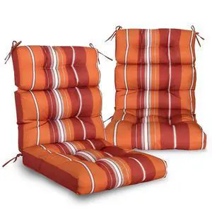 Tufted Outdoor/Indoor High Back Patio Chair Cushions, 2 Pack, 46'' x 22'', Red Stripes Tufted Outdoor/Indoor High Back Patio Chair Cushions, 2 Pack, 46'' x 22'', Red Stripes