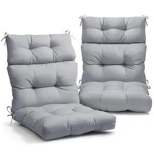 Tufted Outdoor/Indoor High Back Patio Chair Cushions, 2 Pack, 46'' x 22'', Light Gray Tufted Outdoor/Indoor High Back Patio Chair Cushions, 2 Pack, 46'' x 22'', Light Gray