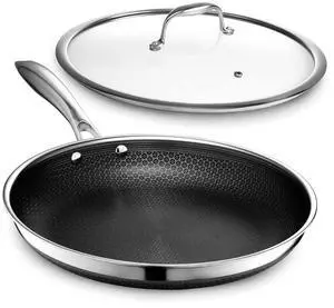 HexClad 12 Inch Hybrid Nonstick Frying Pan with Lid, Stay-Cool Handle, Dishwasher and Oven Safe, Induction Ready, Frying Pan Skillet Compatible with All Cooktops HexClad 12 Inch Hybrid Nonstick Frying Pan with Lid, Stay-Cool Handle, Dishwasher and Oven Safe, Induction Ready, Frying Pan Skillet Compatible with All Cooktops