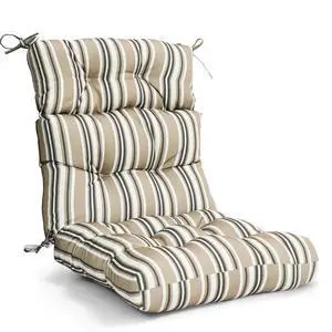 Tufted Outdoor/Indoor High Back Patio Chair Cushion, 1 Pack, 46'' x 22'', Beige Stripes Tufted Outdoor/Indoor High Back Patio Chair Cushion, 1 Pack, 46'' x 22'', Beige Stripes