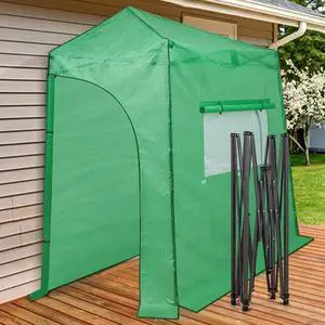 9x4 Portable Walk in Greenhouse, Pop Up Indoor Outdoor Greenhouse, Green House Kit with Zippered Roll-Up Doors and Windows, Lean-to Design, PE Cover, Clear/Green 9x4 Portable Walk in Greenhouse, Pop Up Indoor Outdoor Greenhouse, Green House Kit with Zippered Roll-Up Doors and Windows, Lean-to Design, PE Cover, Clear/Green