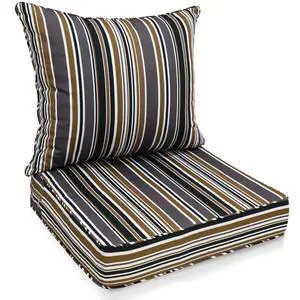 Outdoor Deep Seat Patio Seat Cushion Set, 24 x 24 x 5 inch, 2-Piece Back Chair Cushion, 1 Pack, Brown Stripe Outdoor Deep Seat Patio Seat Cushion Set, 24 x 24 x 5 inch, 2-Piece Back Chair Cushion, 1 Pack, Brown Stripe