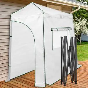 9x4 Portable Walk in Greenhouse, Pop Up Indoor Outdoor Greenhouse, Green House Kit with Zippered Roll-Up Doors and Windows, Lean-to Design, PE Cover, Clear/White 9x4 Portable Walk in Greenhouse, Pop Up Indoor Outdoor Greenhouse, Green House Kit with Zippered Roll-Up Doors and Windows, Lean-to Design, PE Cover, Clear/White