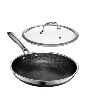 HexClad 10 Inch Hybrid Nonstick Frying Pan with Lid, Stay-Cool Handle, Dishwasher and Oven Safe, Induction Ready, Frying Pan Skillet Compatible with All Cooktops HexClad 10 Inch Hybrid Nonstick Frying Pan with Lid, Stay-Cool Handle, Dishwasher and Oven Safe, Induction Ready, Frying Pan Skillet Compatible with All Cooktops