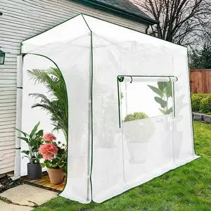 10x5 Portable Walk in Greenhouse, Pop Up Indoor Outdoor Greenhouse, Green House Kit with Zippered Roll-Up Doors and Windows, Lean-to Design, PE Cover, Clear/White 10x5 Portable Walk in Greenhouse, Pop Up Indoor Outdoor Greenhouse, Green House Kit with Zippered Roll-Up Doors and Windows, Lean-to Design, PE Cover, Clear/White