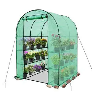 3-Tier Walk in Portable Greenhouse with 8 Wire Shelves, Indoor and Outdoor Garden House with Roll Up Zipper Door and Windows, Easy Set Up, 56.3"x56.3"x76.8", Clear/Green PE Cover 3-Tier Walk in Portable Greenhouse with 8 Wire Shelves, Indoor and Outdoor Garden House with Roll Up Zipper Door and Windows, Easy Set Up, 56.3"x56.3"x76.8", Clear/Green PE Cover
