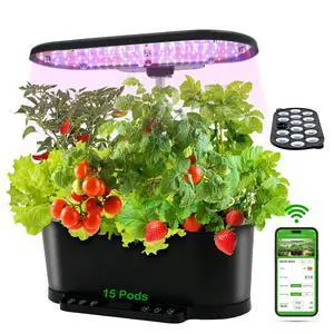 15 Pods Hydroponics Growing System with WiFi, 5.5 L Water Tank, Smart Indoor Plants Germination Kit with LED Grow Light, Pump System, Adjustable Height for Home Kitchen Gardening, Black 15 Pods Hydroponics Growing System with WiFi, 5.5 L Water Tank, Smart Indoor Plants Germination Kit with LED Grow Light, Pump System, Adjustable Height for Home Kitchen Gardening, Black
