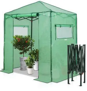 6x4 Portable Walk in Greenhouse, Pop Up Indoor Outdoor Greenhouse, Green House Kit with Zippered Roll-Up Doors and Windows, PE Cover, Clear/Green 6x4 Portable Walk in Greenhouse, Pop Up Indoor Outdoor Greenhouse, Green House Kit with Zippered Roll-Up Doors and Windows, PE Cover, Clear/Green