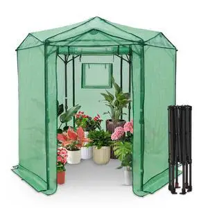 6.6x6.6 Portable Walk in Greenhouse, Pop Up Indoor Outdoor Greenhouse, Green House Kit with Zippered Roll-Up Doors and Windows, Hexagon Design, PE Cover, Clear/Green 6.6x6.6 Portable Walk in Greenhouse, Pop Up Indoor Outdoor Greenhouse, Green House Kit with Zippered Roll-Up Doors and Windows, Hexagon Design, PE Cover, Clear/Green