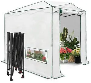 8x6 Portable Walk in Greenhouse, Pop Up Indoor Outdoor Greenhouse, Green House Kit with Zippered Roll-Up Doors and Windows, Woven Cover, Translucent 8x6 Portable Walk in Greenhouse, Pop Up Indoor Outdoor Greenhouse, Green House Kit with Zippered Roll-Up Doors and Windows, Woven Cover, Translucent