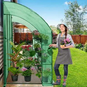 3 Tier Lean to Portable Greenhouse, Heavy-Duty Indoor & Outdoor Garden with Wire Shelves, 2 Roll-Up Zipper Doors, Easy Assembly, 120"x60"x84" Clear/Green PE Cover 3 Tier Lean to Portable Greenhouse, Heavy-Duty Indoor & Outdoor Garden with Wire Shelves, 2 Roll-Up Zipper Doors, Easy Assembly, 120"x60"x84" Clear/Green PE Cover