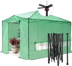 12x8 Portable Walk in Greenhouse, Pop Up Indoor Outdoor Greenhouse, Green House Kit with Zippered Roll-Up Doors, Windows + Support Pole, PE Cover, Clear/Green 12x8 Portable Walk in Greenhouse, Pop Up Indoor Outdoor Greenhouse, Green House Kit with Zippered Roll-Up Doors, Windows + Support Pole, PE Cover, Clear/Green