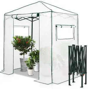 6x4 Portable Walk in Greenhouse, Pop Up Indoor Outdoor Greenhouse, Green House Kit with Zippered Roll-Up Doors and Windows, PE Cover, Clear/White 6x4 Portable Walk in Greenhouse, Pop Up Indoor Outdoor Greenhouse, Green House Kit with Zippered Roll-Up Doors and Windows, PE Cover, Clear/White