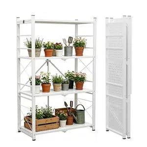 4-Tier Foldable Greenhouse Shelf, Heavy Duty Metal Storage Rack, No Assembly Steel Shelving Unit, Plant Stand for Greenhouse and Multi-Use Storage, 28x14.6x44.7, 520 lbs, 1 Pack, White 4-Tier Foldable Greenhouse Shelf, Heavy Duty Metal Storage Rack, No Assembly Steel Shelving Unit, Plant Stand for Greenhouse and Multi-Use Storage, 28x14.6x44.7, 520 lbs, 1 Pack, White