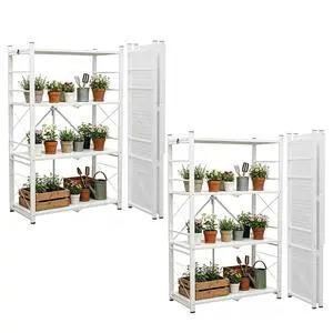4-Tier Foldable Greenhouse Shelf, Heavy Duty Metal Storage Rack, No Assembly Steel Shelving Unit, Plant Stand for Greenhouse and Multi-Use Storage, 28x14.6x44.7, 520 lbs, 2 Pack, White 4-Tier Foldable Greenhouse Shelf, Heavy Duty Metal Storage Rack, No Assembly Steel Shelving Unit, Plant Stand for Greenhouse and Multi-Use Storage, 28x14.6x44.7, 520 lbs, 2 Pack, White
