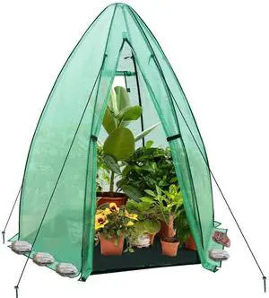Portable Mini Dome Greenhouse with Zippered Door and Mesh Window, Outdoor Mini Hexagon Greenhouse Kit for Indoor Outdoor Gardening 6' x 5'3'', Green PE Cover Portable Mini Dome Greenhouse with Zippered Door and Mesh Window, Outdoor Mini Hexagon Greenhouse Kit for Indoor Outdoor Gardening 6' x 5'3'', Green PE Cover