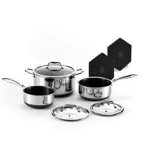 Hybrid Nonstick 6-Piece Pot Set with 2 Silicone Trivets, 2, 3, and 8-Quart Pots with Tempered Glass Lids, Stay-Cool Handles, Dishwasher-Friendly, Induction Ready, Compatible with All Cooktops Hybrid Nonstick 6-Piece Pot Set with 2 Silicone Trivets, 2, 3, and 8-Quart Pots with Tempered Glass Lids, Stay-Cool Handles, Dishwasher-Friendly, Induction Ready, Compatible with All Cooktops