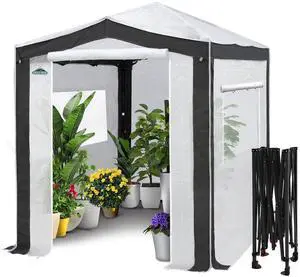 8x6 Portable Walk in Greenhouse with Polyester Reinforced Corners, Instant Pop Up Indoor Outdoor Gardening Green House, Roll Up Zipper Entry Doors and Mesh Windows, Gray/White 8x6 Portable Walk in Greenhouse with Polyester Reinforced Corners, Instant Pop Up Indoor Outdoor Gardening Green House, Roll Up Zipper Entry Doors and Mesh Windows, Gray/White