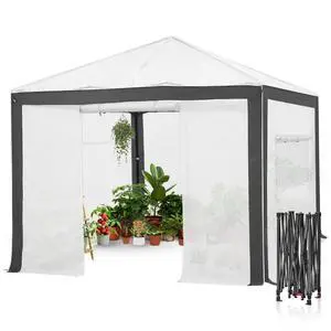 10x10 Portable Walk in Greenhouse with Polyester Reinforced Corners, Instant Pop up Indoor Outdoor Gardening Green House, Roll Up Zipper Entry Doors and Mesh Windows, Gray/White 10x10 Portable Walk in Greenhouse with Polyester Reinforced Corners, Instant Pop up Indoor Outdoor Gardening Green House, Roll Up Zipper Entry Doors and Mesh Windows, Gray/White