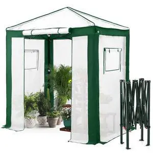 6x4 Portable Walk in Greenhouse with Polyester Reinforced Corners, Instant Pop up Indoor Outdoor Gardening Green House, Roll Up Zipper Entry Door and Mesh Windows, Green/White 6x4 Portable Walk in Greenhouse with Polyester Reinforced Corners, Instant Pop up Indoor Outdoor Gardening Green House, Roll Up Zipper Entry Door and Mesh Windows, Green/White