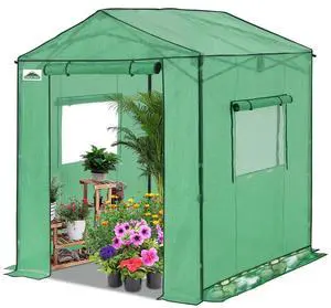 6x6 Portable Pop Up Greenhouse, Patented Center Lock Easy One Person Setup, Walk-in Outdoor Greenhouse with Gable Roof, Weight Bags, Zippered Doors & Windows, Green 6x6 Portable Pop Up Greenhouse, Patented Center Lock Easy One Person Setup, Walk-in Outdoor Greenhouse with Gable Roof, Weight Bags, Zippered Doors & Windows, Green
