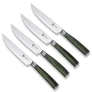 Green Steak Knife Set, 4-Pieces Damascus Stainless Steel Blades, Full Tang Construction, Pakkawood Handles Green Steak Knife Set, 4-Pieces Damascus Stainless Steel Blades, Full Tang Construction, Pakkawood Handles